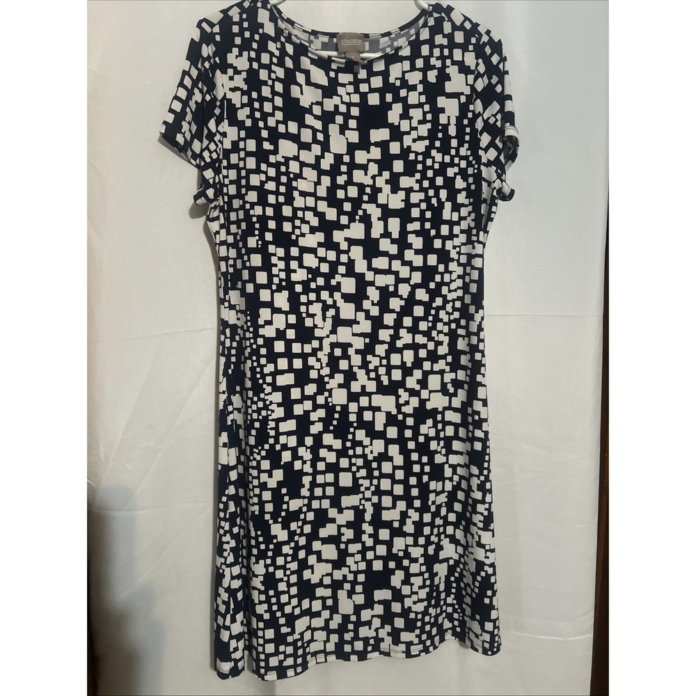 Chicos Women's Black/White Geometric Design Dress Size M